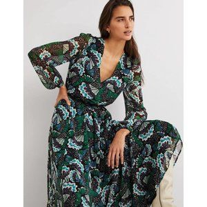 BODEN Dress sz 8P Green Floral Metallic Detail Maxi Dress $190